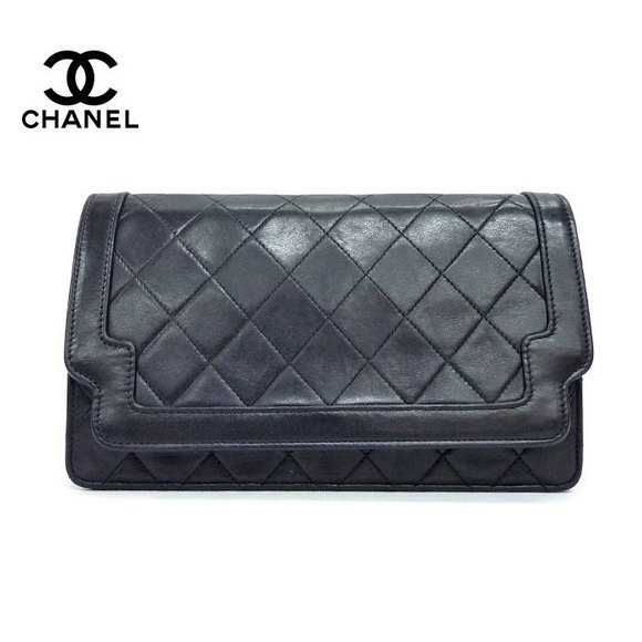 Chanel Bag Black Matelasse Lambskin Clutch - Picture 1 of 1